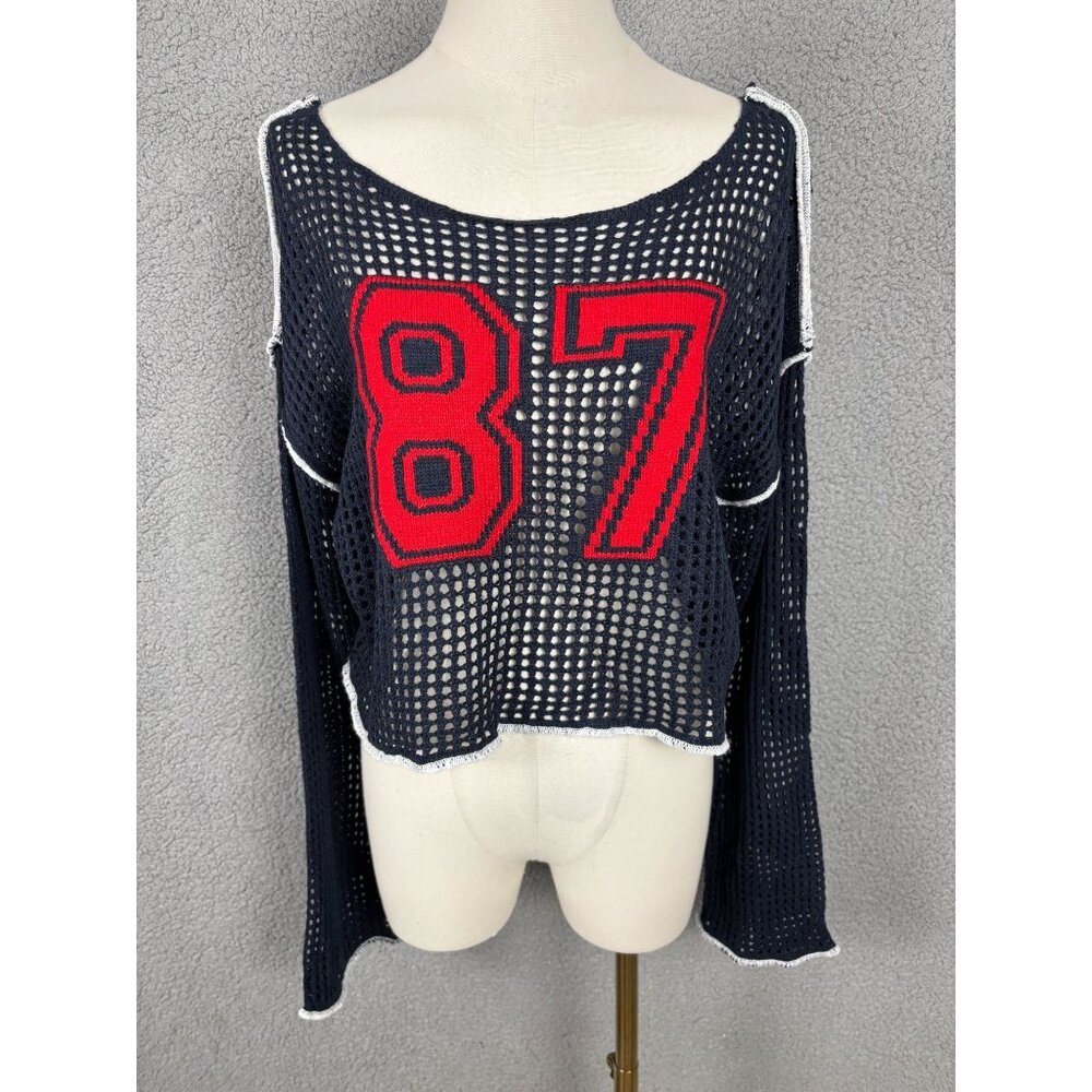 Planet Heart Juniors'  Women's Open-Knit Long-Sleeve Novelty Sweater Large NWT's